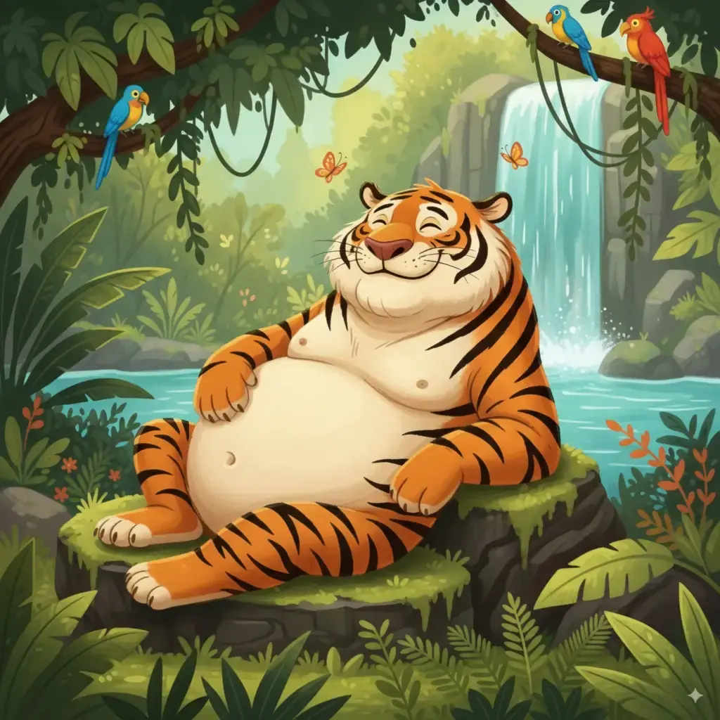 fat tiger laying around